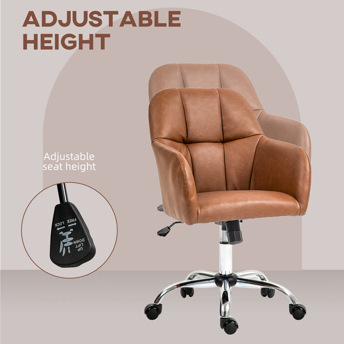 HOMCOM Computer Desk Chair, PU Leather Swivel Office Chair, Makeup Vanity Chair with Height Adjustable, Wheels, for Home Study Bedroom, Brown | Aosom UK