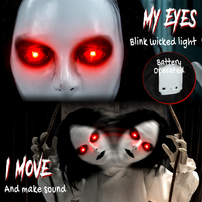 HOMCOM 170cm Animated Hanging Swing Ghost Halloween Decoration, Sound Touch Activated Ghost Halloween Animatronic