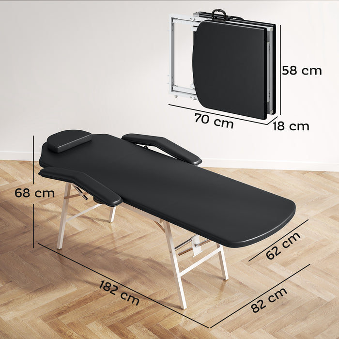 HOMCOM Portable Massage Table, 3 Section Adjustable Beauty Bed, Foldable Massage Bed with Face Hole, Recliner Chair with Removable Headrest and Armrests for Spa, Lash, Tattoo, Black