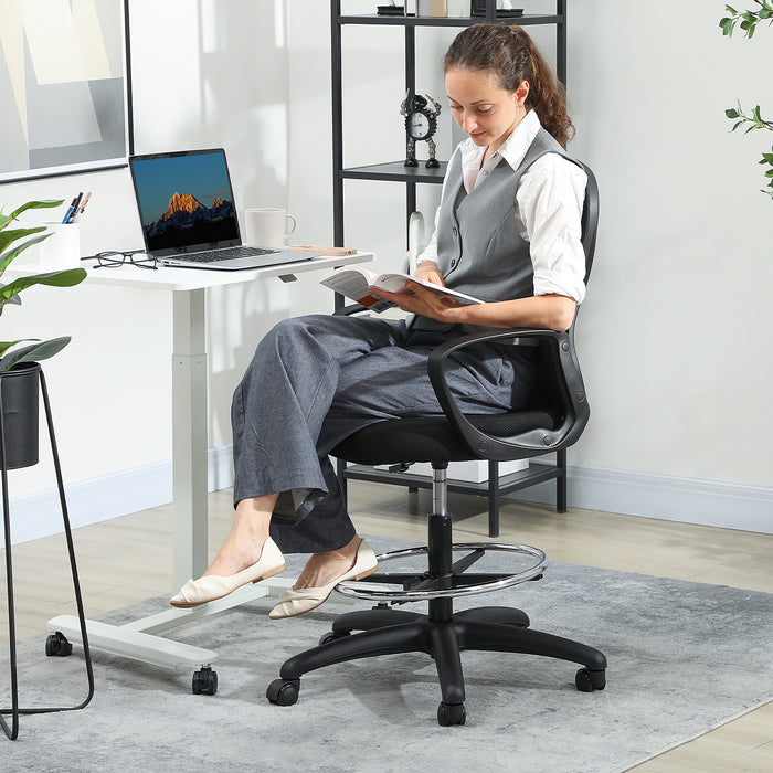 Vinsetto Drafting Chair with Adjustable Footrest, Ergonomic Mesh Office Chair with Lumbar Support, Adjustable Height for Standing Desk, Black