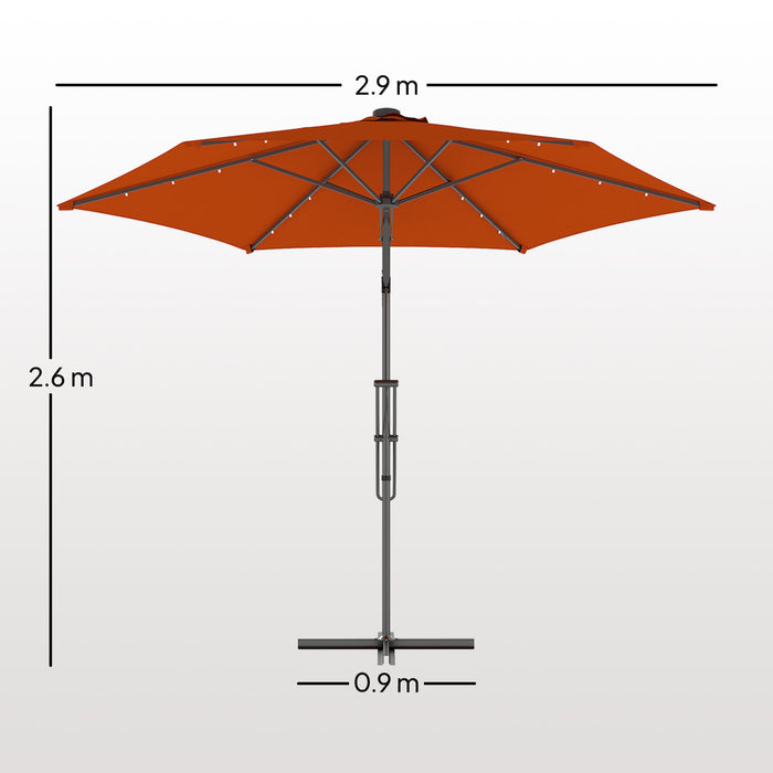 Outsunny 3(m) Garden Parasol Cantilever Umbrella with Solar LED - Orange