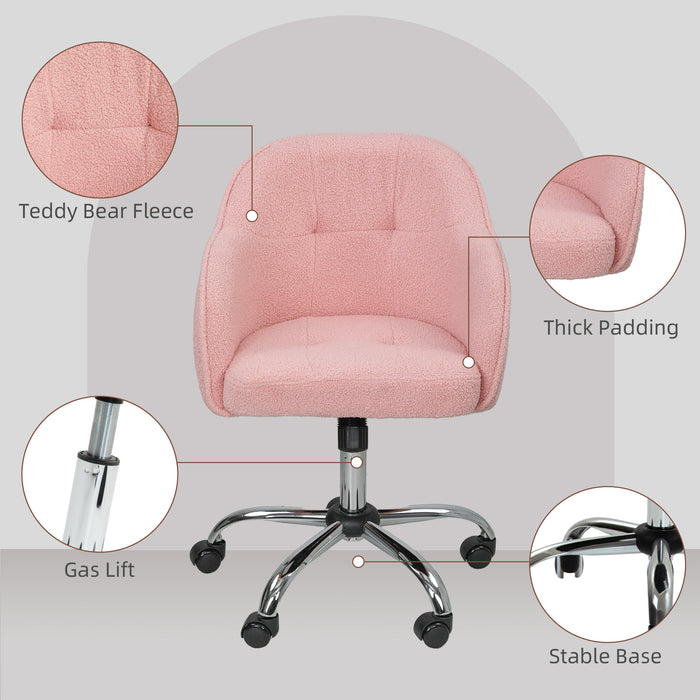 HOMCOM Teddy Fleece Swivel Office Chair - Pink