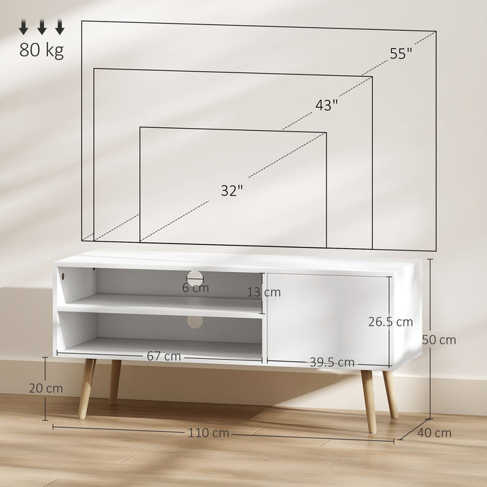 HOMCOM TV Stand up to 55 Inches, TV Unit with Open Shelves and Cable Holes - White
