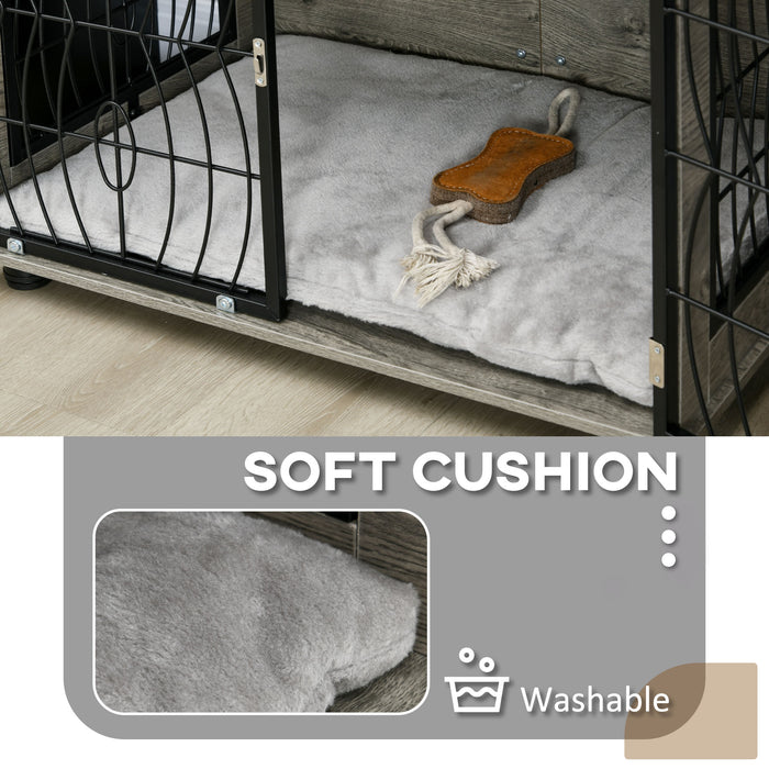 Indoor Dog Crate End Table with Cushion - 29.5" Pet-Friendly Furniture with Lockable Door - Cozy & Washable Bed for Medium Dogs