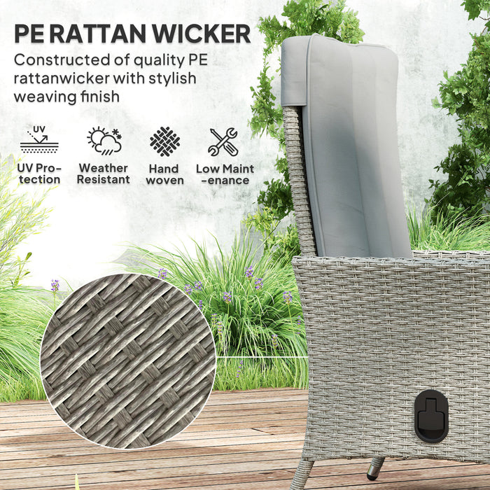 Outsunny Rattan Garden Recliner Chair, Wicker Reclining Armchair with Adjustable Backrest and Cushion, Outdoor Lounge Sun Lounger with Armrests for Patio Balcony Porch, Grey