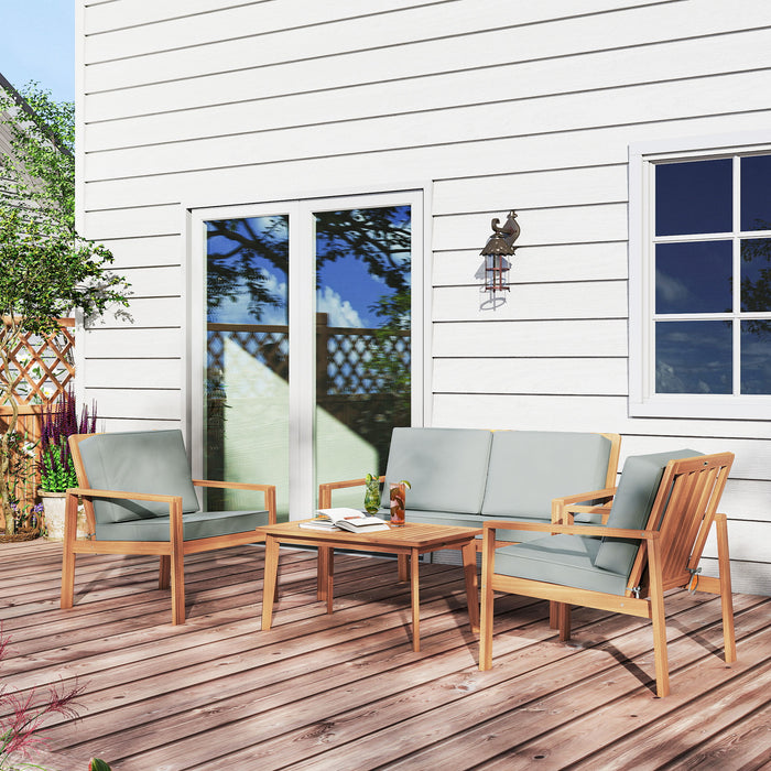 Outsunny 4-Piece Wooden Garden Furniture Set with Cushions - Teak