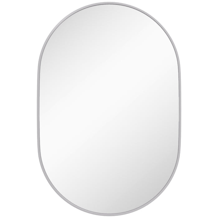 Modern Oval Wall-Mounted Mirror - Aluminum-Framed Vanity Mirror for Bathroom or Living Room, 60x90 cm - Versatile Hanging Options, Silver Finish for Entryways and Home Decor