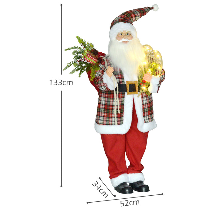 HOMCOM Life Size Animated Santa Claus, 133cm Tall Christmas Decoration with Sound Activated, Light Up Ornament, Laughing Effect and Festive Music for Party | Aosom UK