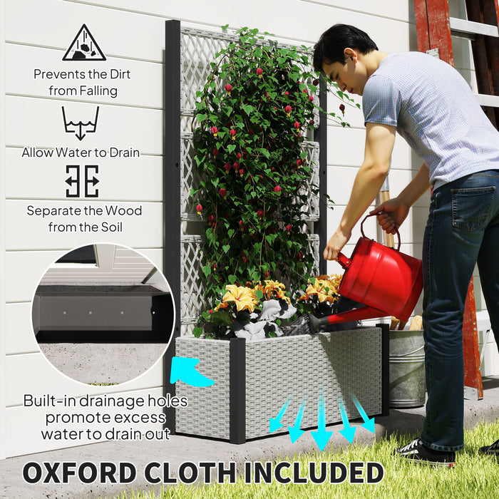 Outsunny Garden Planter Box with Trellis, Liner for Climbing Plants, Vegetables, Flowers, 90 x 35 x 148 cm, Mixed-grey