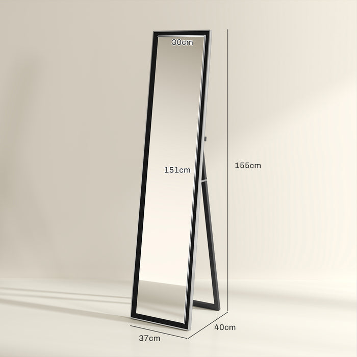 HOMCOM Full Length Mirror, 37 x 157cm Wall Mounted, Leaning, Free Standing Mirror, Framed Full Body Mirror for Living Room, Bedroom, Black