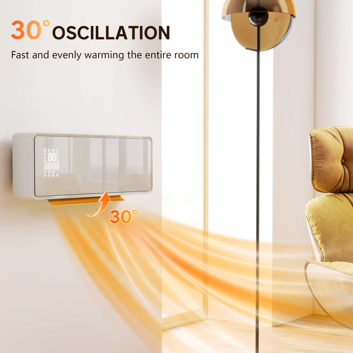 HOMCOM 2000W Ceramic Electric Heater with Fan, Adjustable Thermostat, Wall Mounted - White