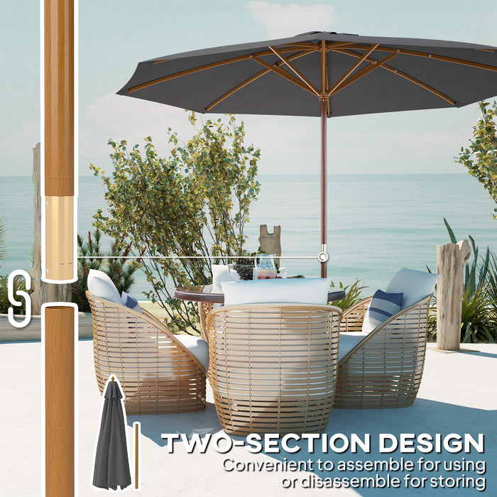 Outsunny 3(m) Wooden Patio Umbrella - Dark Grey