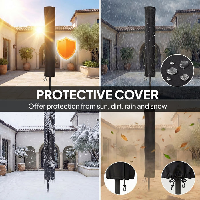 Outsunny 2.6 m Garden Parasol Umbrella with LED Solar Light, Parasol Cover, Outdoor Market Patio Umbrella, Cream White