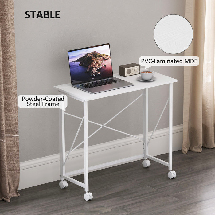 HOMCOM 80 cm Folding Desk on Wheels - White