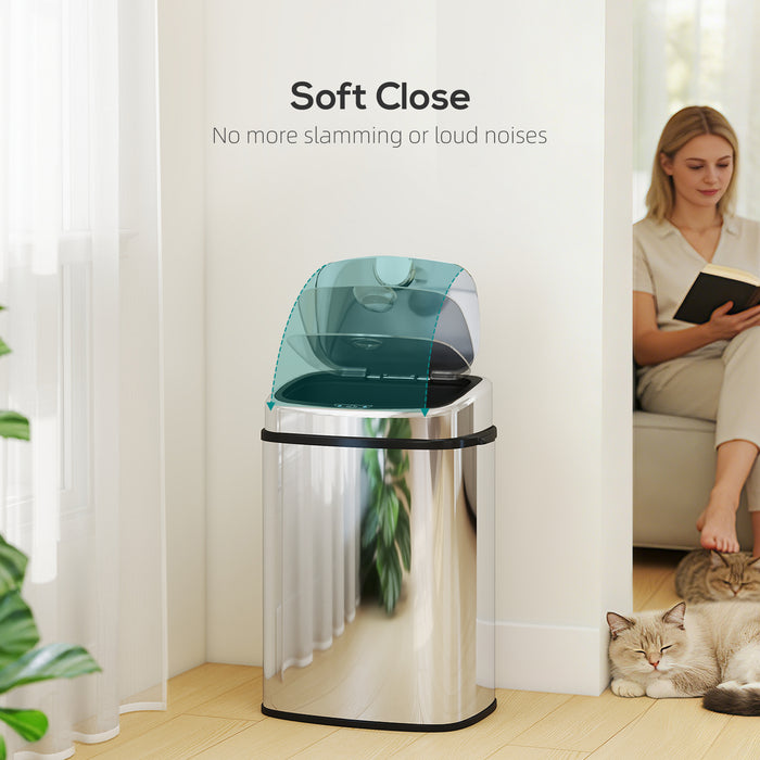 HOMCOM 50L Stainless Steel Sensor Bin - Silver Tone