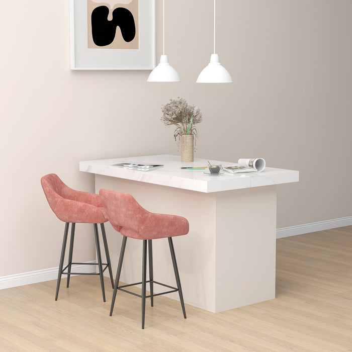 Velvet-Feel Swivel Barstools, Set of 2 - Plush Pink Finish - Ideal for Kitchen Counter and Home Bar Comfort Seating