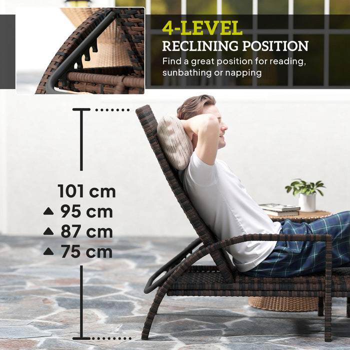 Outsunny PE Rattan Sun Lounger with Adjustable Backrest - Mixed-brown