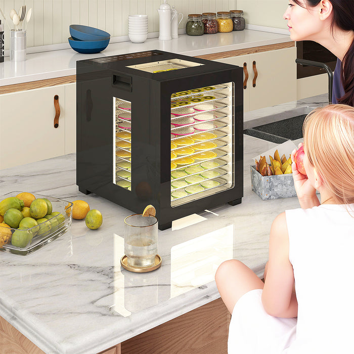 HOMCOM Food Dehydrator with 12 Stainless Steel Tray, 850W Food Dryer Machine with LED Touch Panel, 40-70℃ Adjustable Temperature, 48H Timer for Drying Fruit, Meat, Vegetable, Jerky, Pet Treat, Black