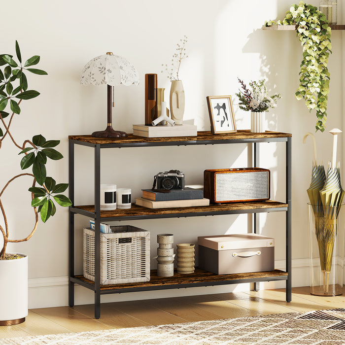 HOMCOM 3-Tier Console Table with Storage Shelves - Rustic Brown