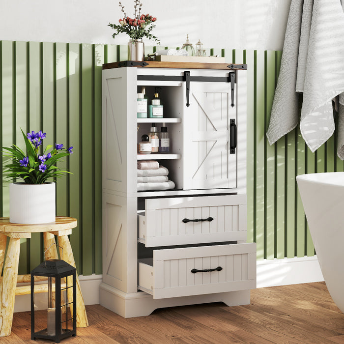 Farmhouse Bathroom Floor Cabinet with Sliding Barn Door-