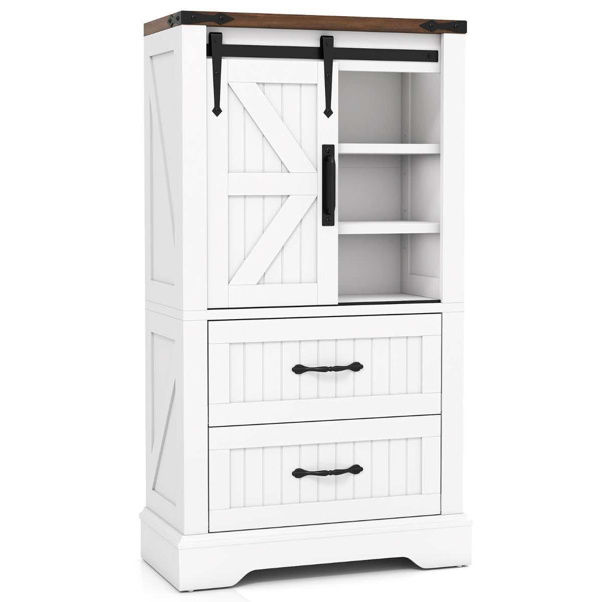 Farmhouse Bathroom Floor Cabinet with Sliding Barn Door-