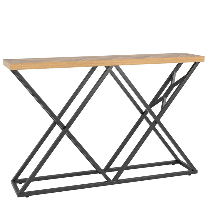 140CM Farmhouse Entryway Table with Geometric Metal Base-