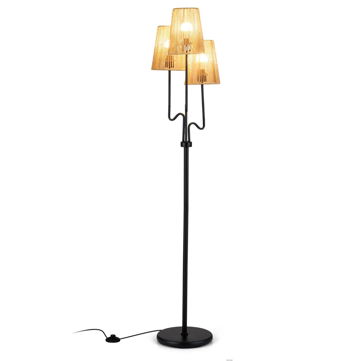 Farmhouse Standing Tree Lamp with 3 Boho Paper Woven Lampshades-