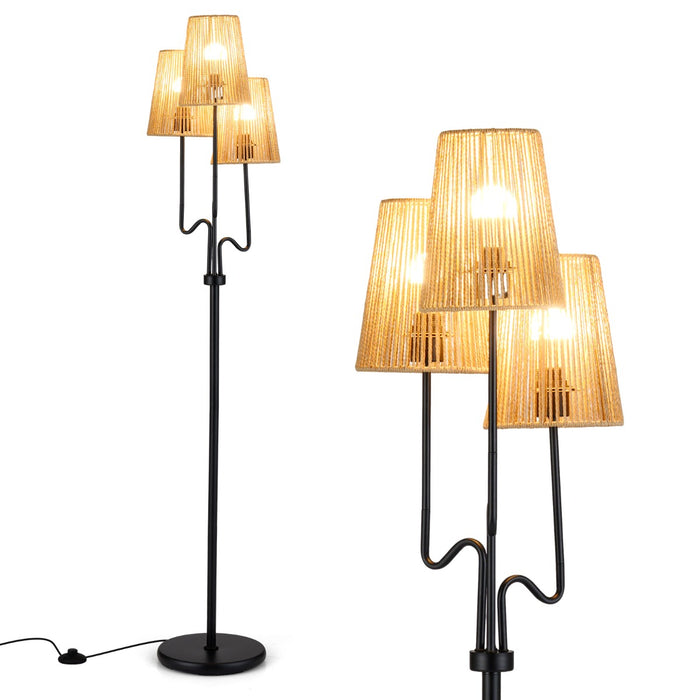 Farmhouse Standing Tree Lamp with 3 Boho Paper Woven Lampshades-