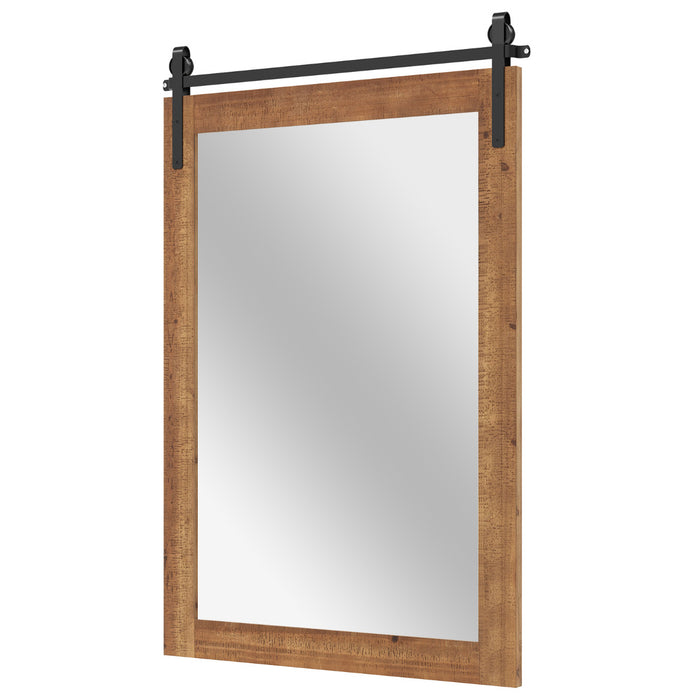Farmhouse Rustic Bathroom Wall Mirror with Wood Frame-Brown