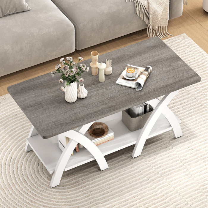 Farmhouse Wooden Accent Table with X-shaped Legs and Storage Shelf-