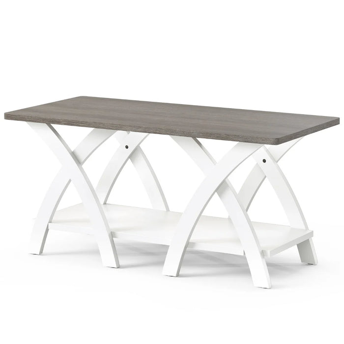 Farmhouse Wooden Accent Table with X-shaped Legs and Storage Shelf-