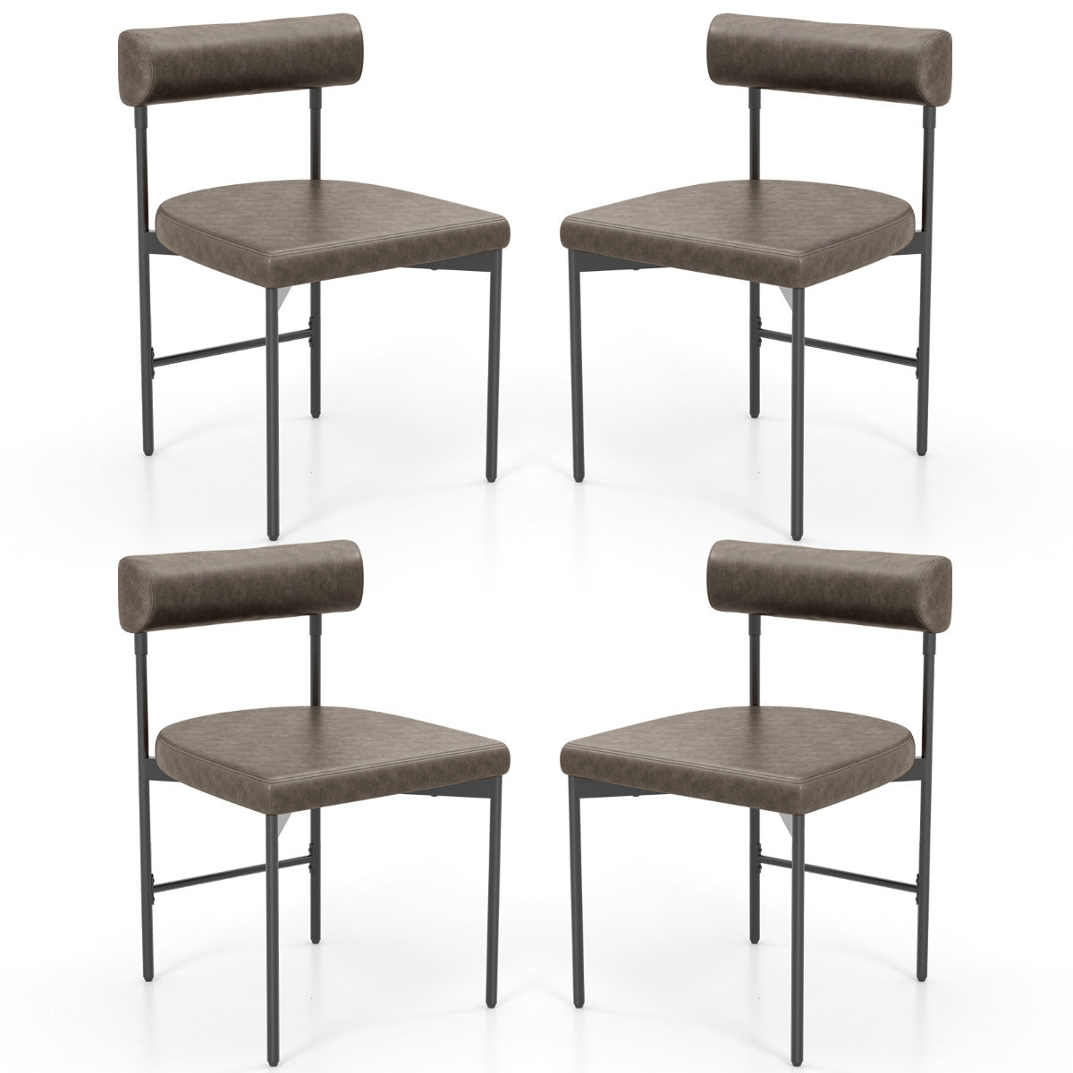 Faux Leather Upholstered Kitchen Side Chair with Curved Set of 4-