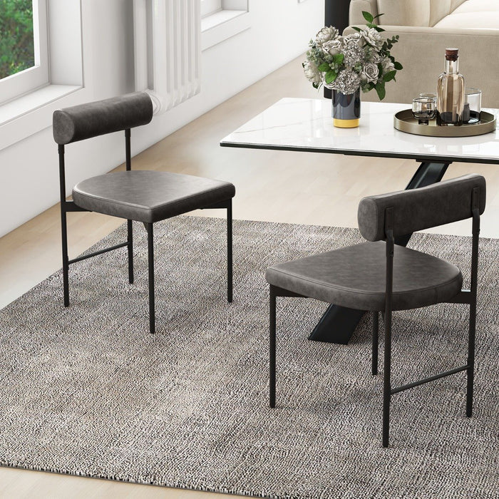 Faux Leather Upholstered Kitchen Side Chair with Curved and Padded Backrest-Grey