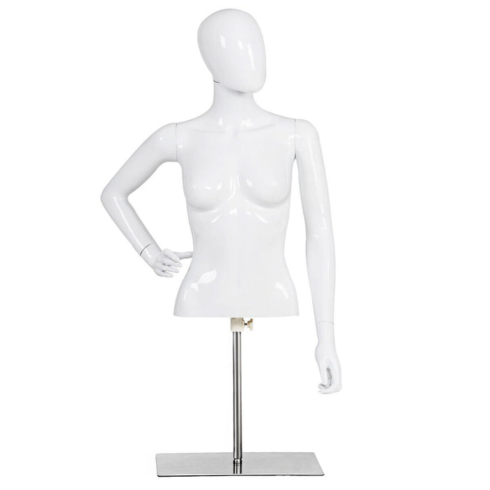 Female Half Body Mannequin with Iron Stand and Adjustable Height-