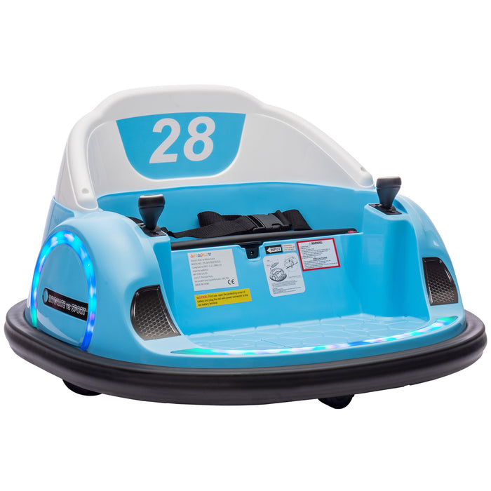 AIYAPLAY 360° Rotation Kids Bumper Car, 12V Waltzer Car with Remote Control, Dual Joysticks, Music Lights - Light Blue | Aosom UK