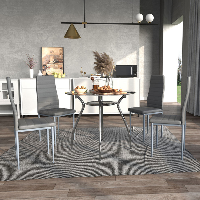 Contemporary 5-Piece Dining Set - Grey Chairs with Tempered Glass Table - Modern Furniture for Dining Room