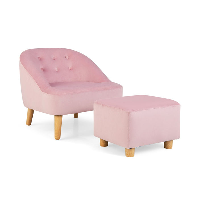 2 Pieces Upholstered Kids Sofa Set with Ottoman-