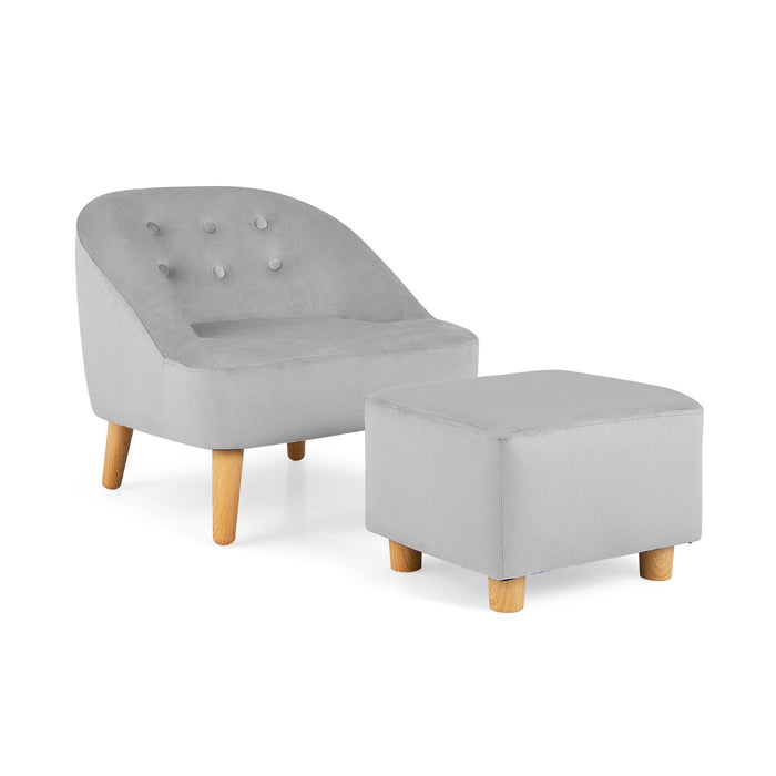 2 Pieces Upholstered Kids Sofa Set with Ottoman-