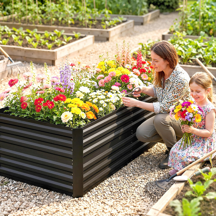 Outsunny Raised Beds for Garden, Galvanised Steel Outdoor Planters with Multi-reinforced Rods, 180 x 90 x 59 cm, Black