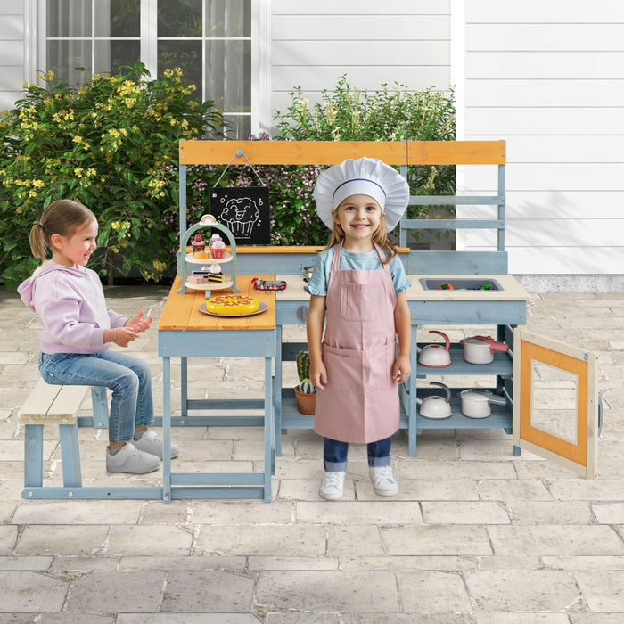 Fir Wood Mud Kitchen with Kids Picnic Table Play Kitchen-