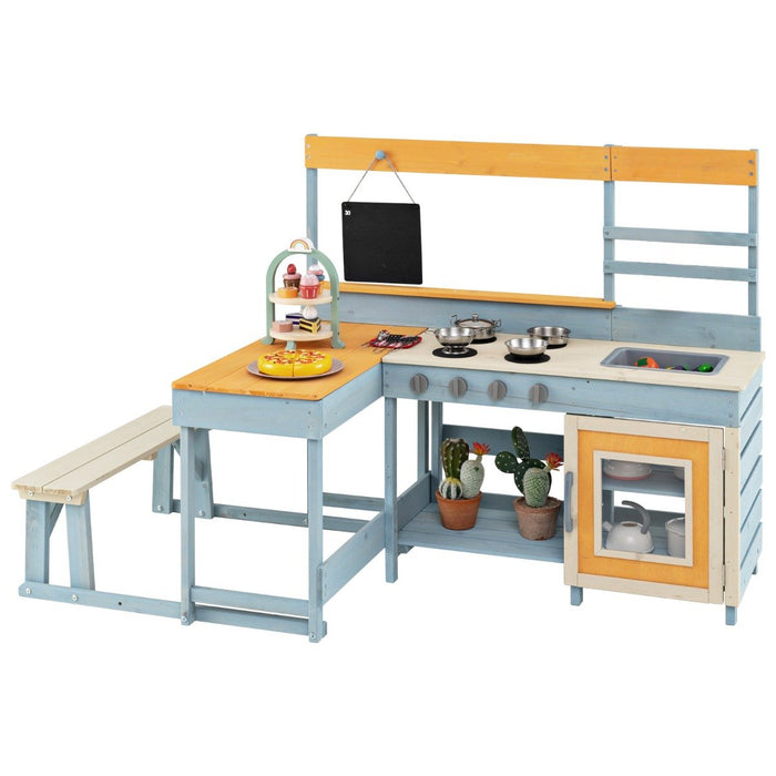 Fir Wood Mud Kitchen with Kids Picnic Table Play Kitchen-