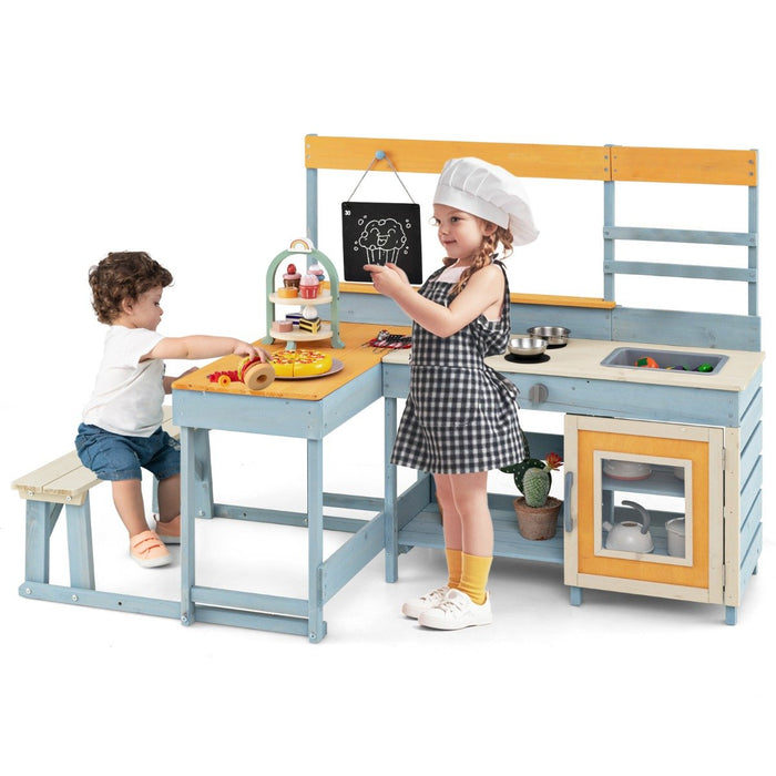 Fir Wood Mud Kitchen with Kids Picnic Table Play Kitchen-