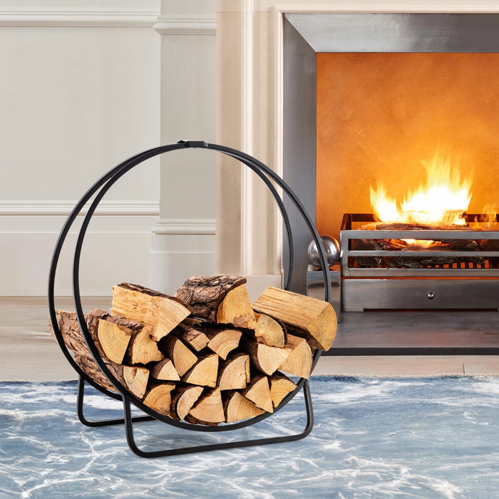 60 cm Tubular Metal Firewood Log Hoop with 230KG Capacity for Indoor and Outdoor-