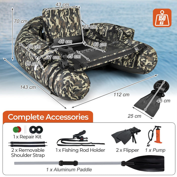 V-Shaped Fishing Float Tube with Adjustable Backpack Straps-