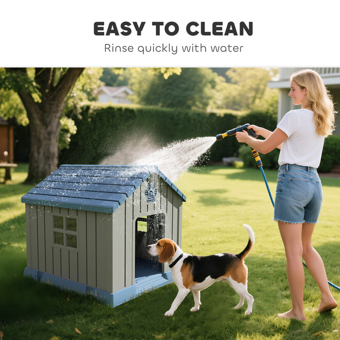 PawHut Dog Kennel Outdoor for Medium Dogs, Waterproof Plastic Dog House for Garden, Patio, 85 x 79 x 82 cm, Grey