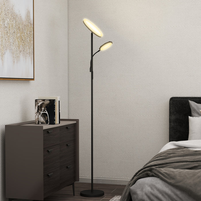 HOMCOM Mother and Child Uplighter Floor Lamp for Living Room, Stepless Dimmable Standing Lamp with 4 Scene Modes, 2700K-6500K Colour Temperature, 4 Brightness Levels, Remote & Touch Control, Black