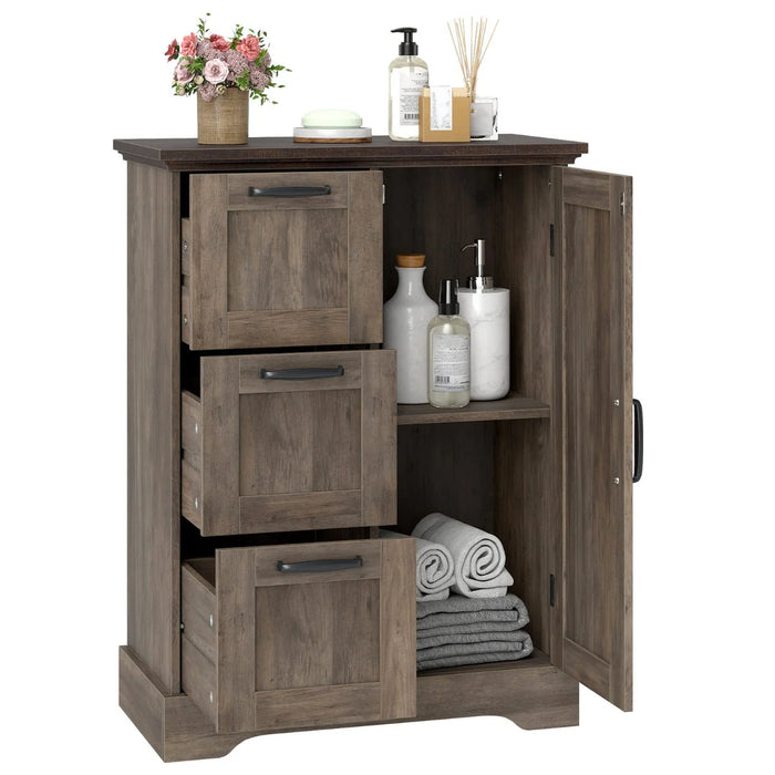 Floor Cabinet with Barn Door and 3 Storage Drawers-