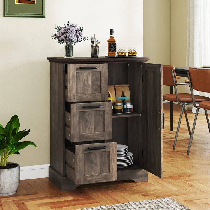 Floor Cabinet with Barn Door and 3 Storage Drawers-