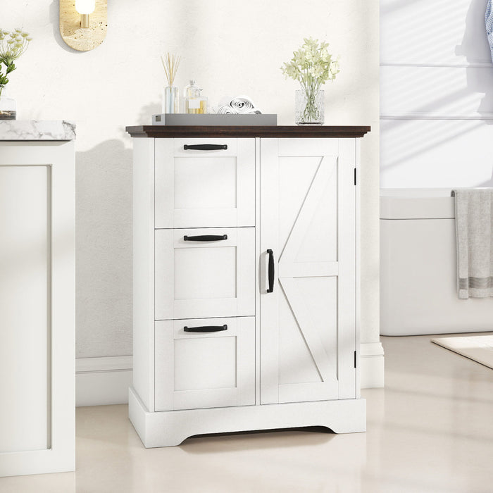 Floor Cabinet with Barn Door and 3 Storage Drawers-