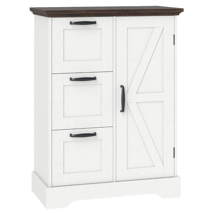 Floor Cabinet with Barn Door and 3 Storage Drawers-
